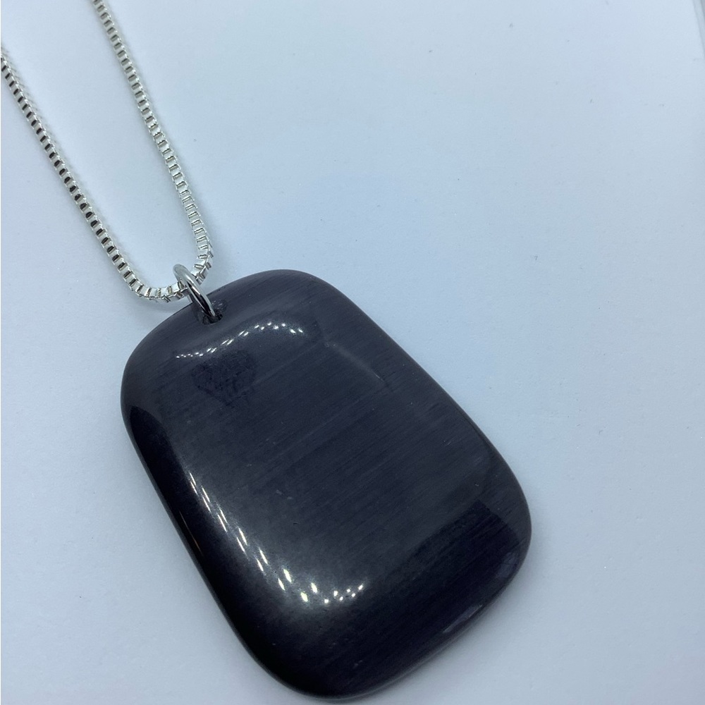 Black Stone Pendant and Sterling Silver Chain